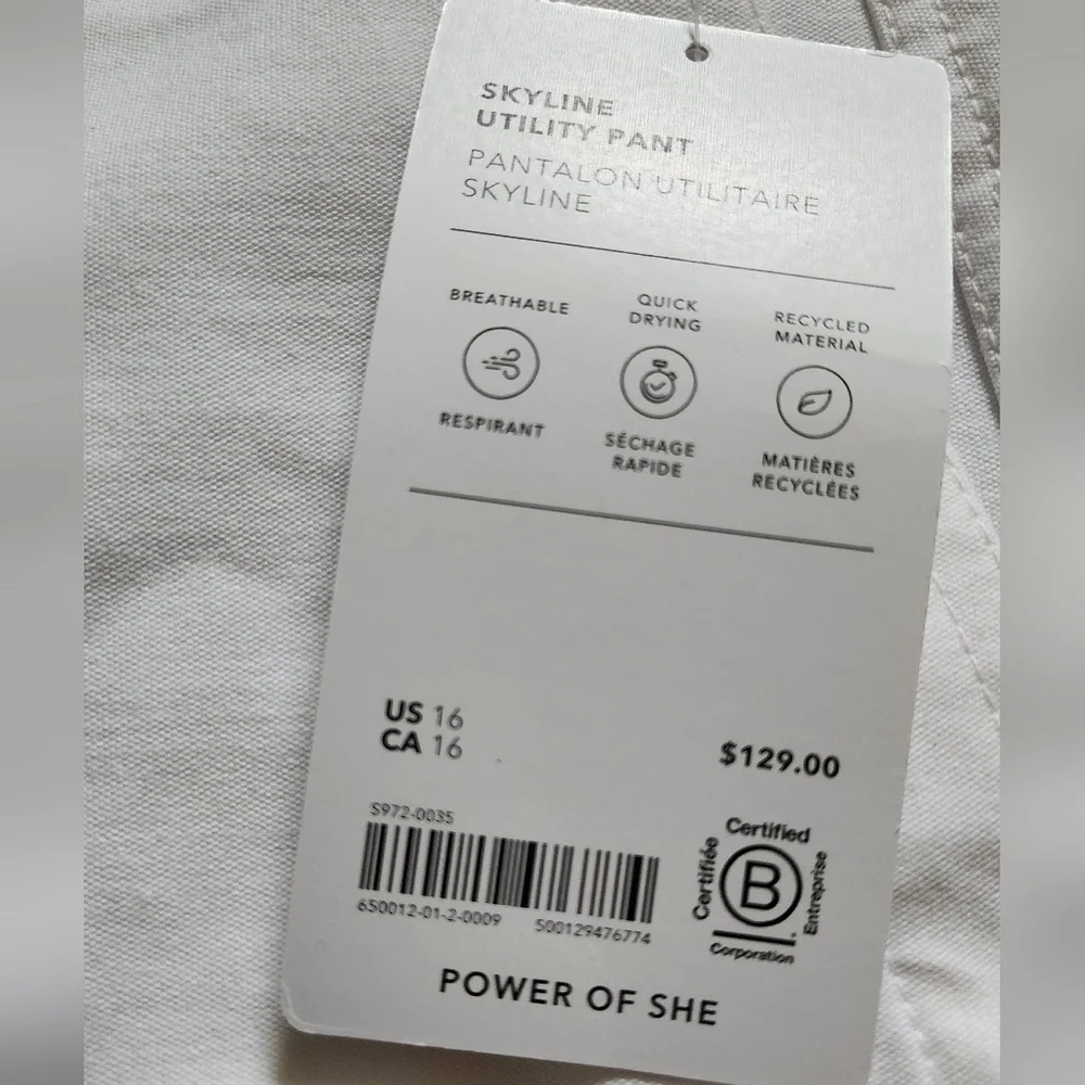 NWT ATHLETA Skyline High rise Barrel Leg utility Pant Size 16 Bright White - Picture 5 of 5